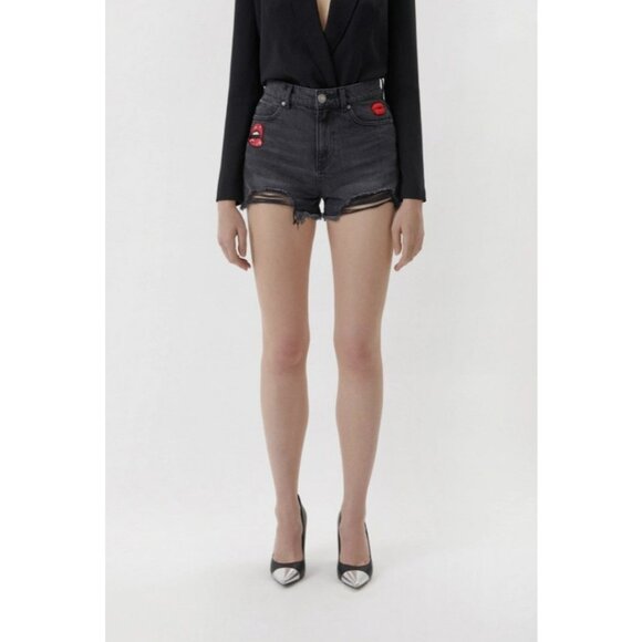 Pinko Black Limousine Gina Denim Shorts Sequin Lips ( 26 ) - Picture 3 of 5